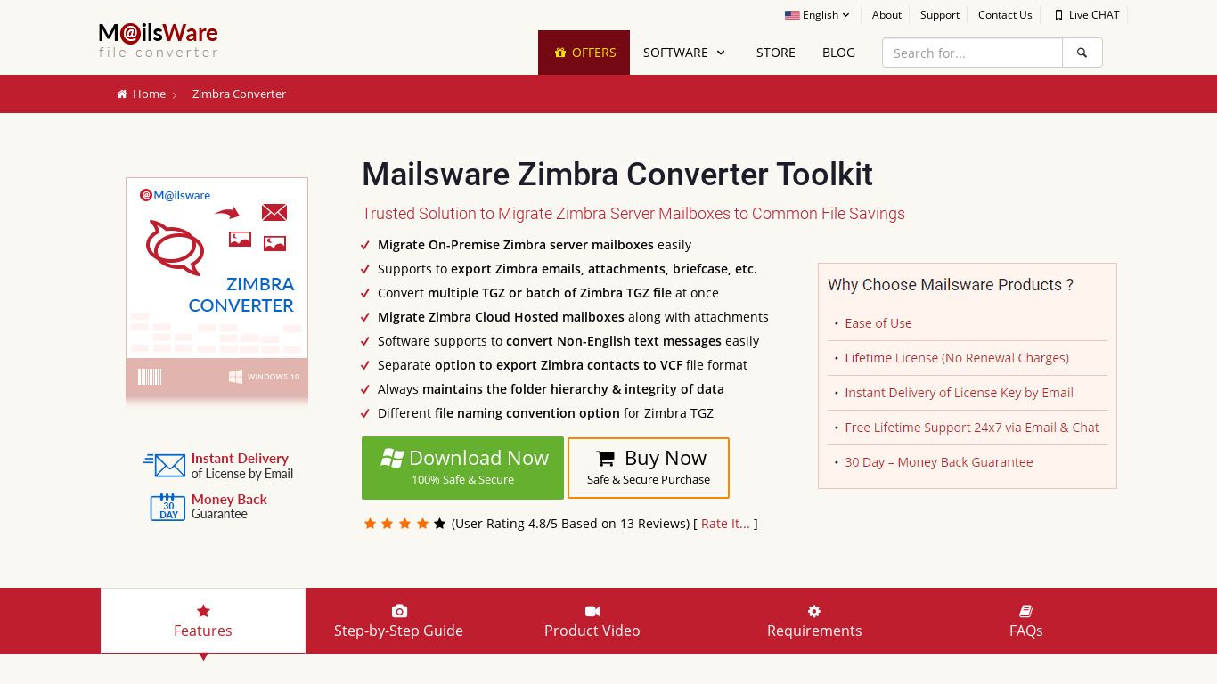 Mailsware Zimbra Converter Landing page