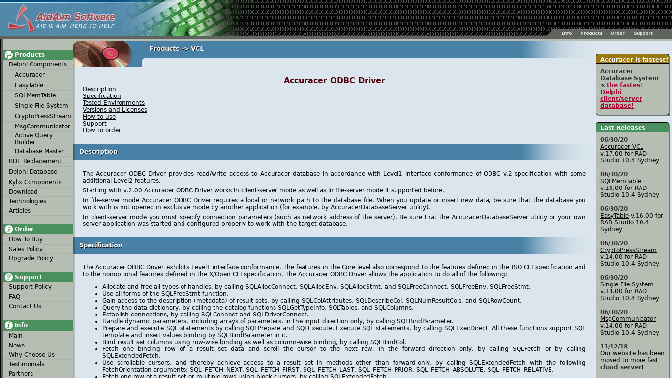 Accuracer ODBC Driver Landing page