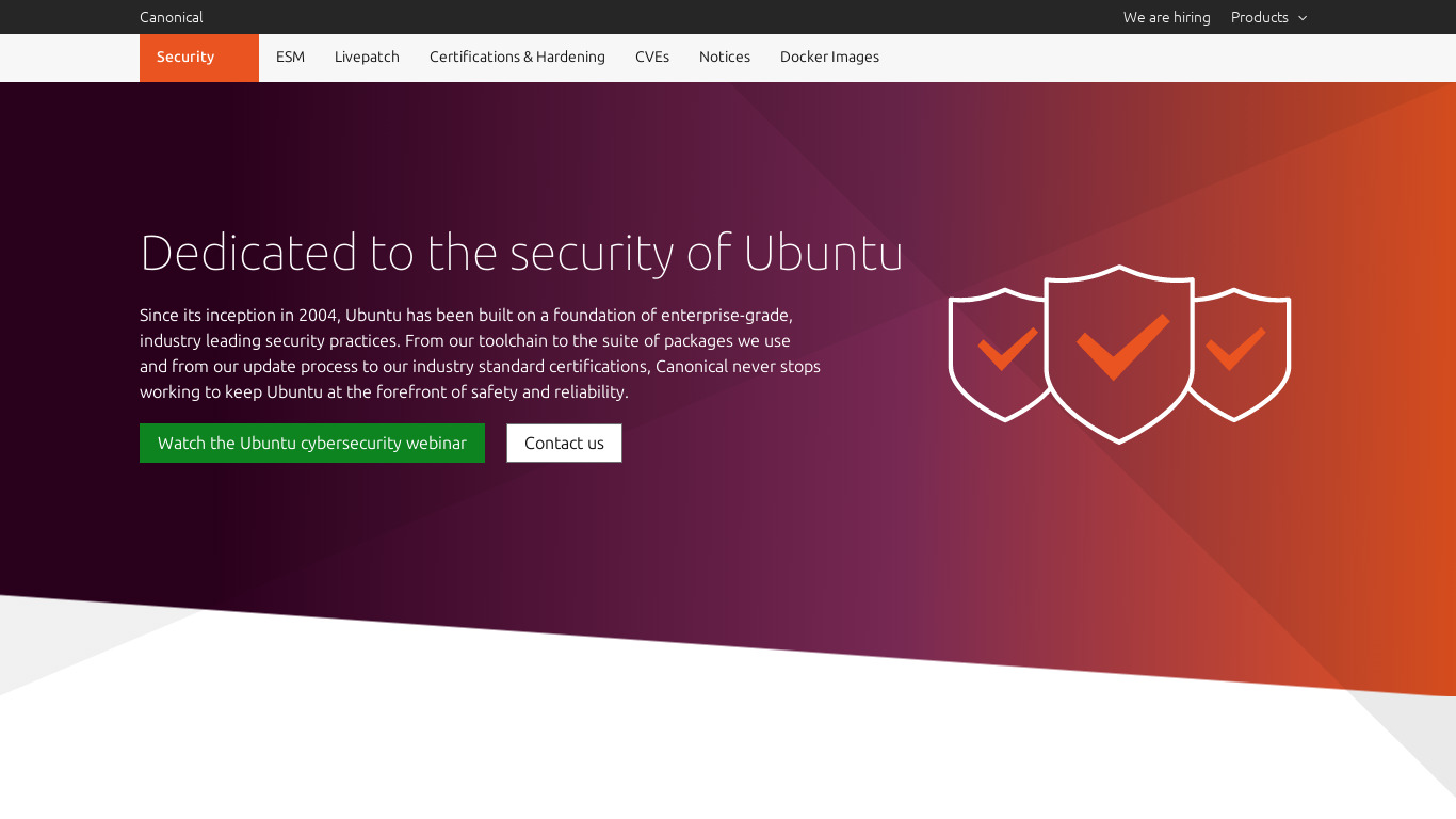 Ubuntu Linux Security Landing page
