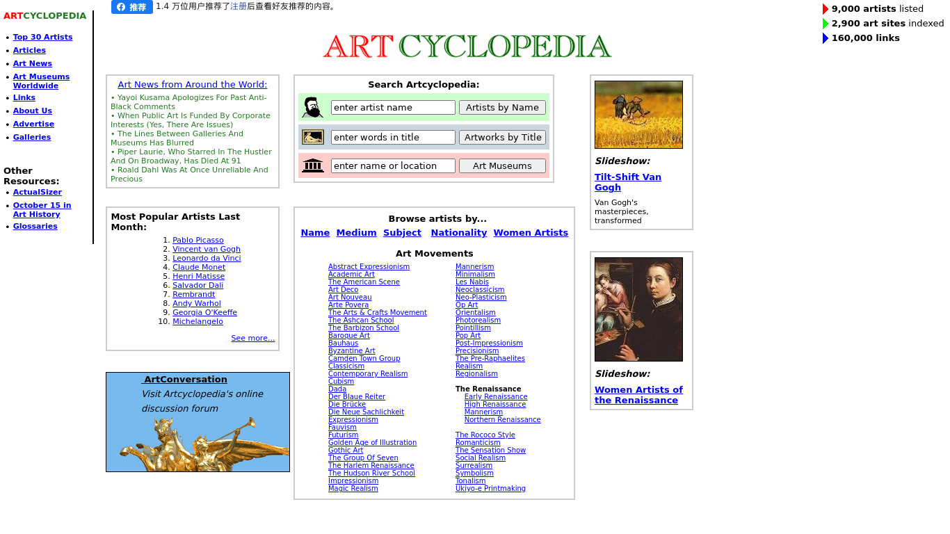 artcyclopedia Landing page