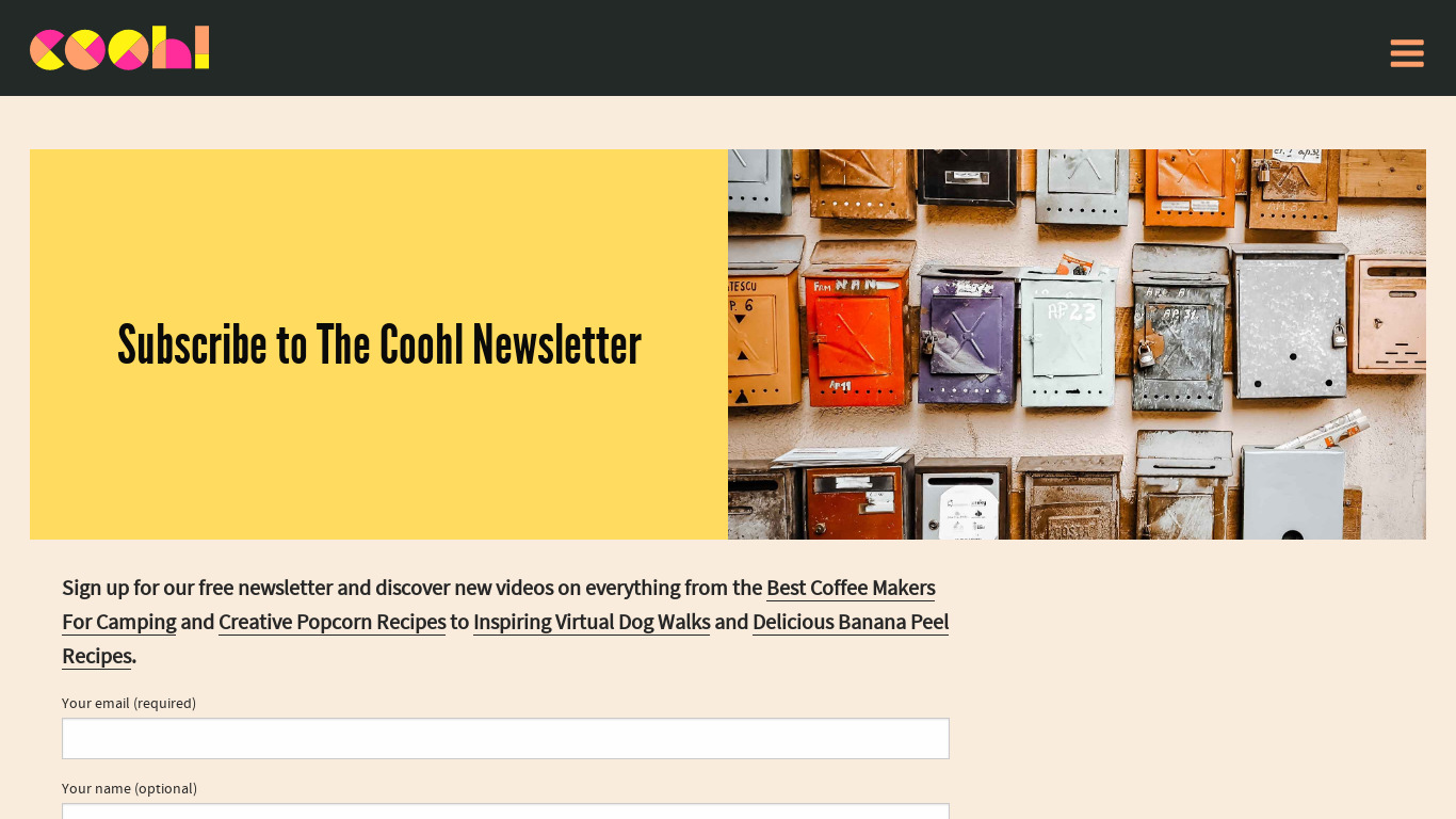 The Coohl Newsletter Landing page
