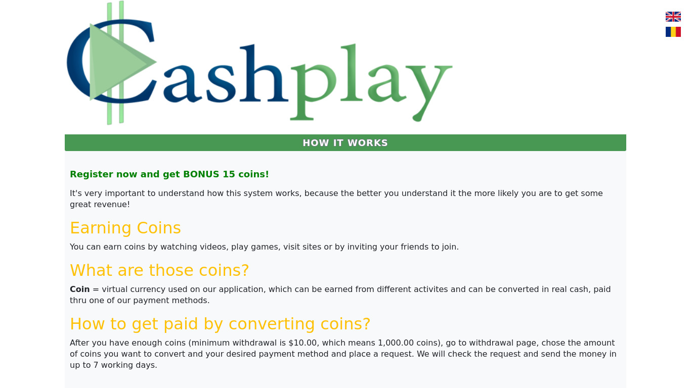 CashPlay Landing page