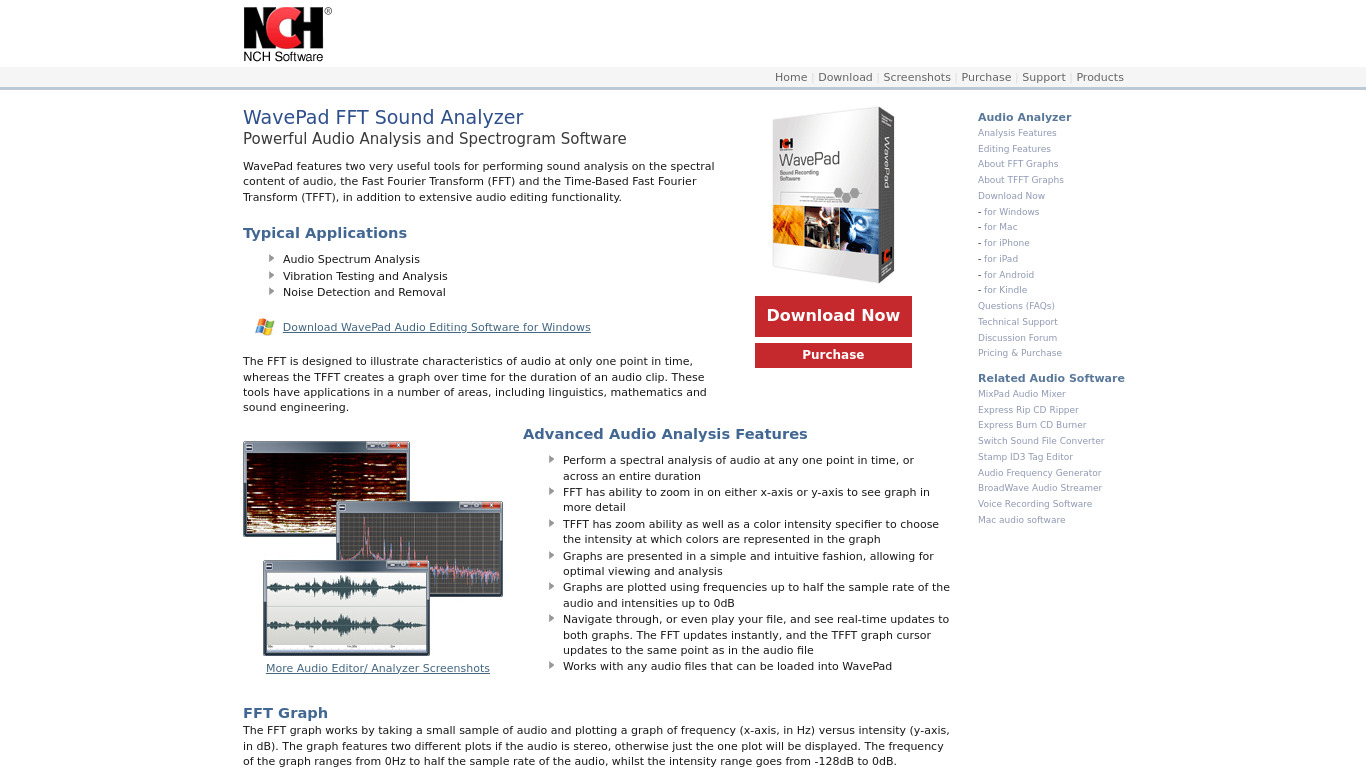 WavePad FFT Sound Analyzer Landing page