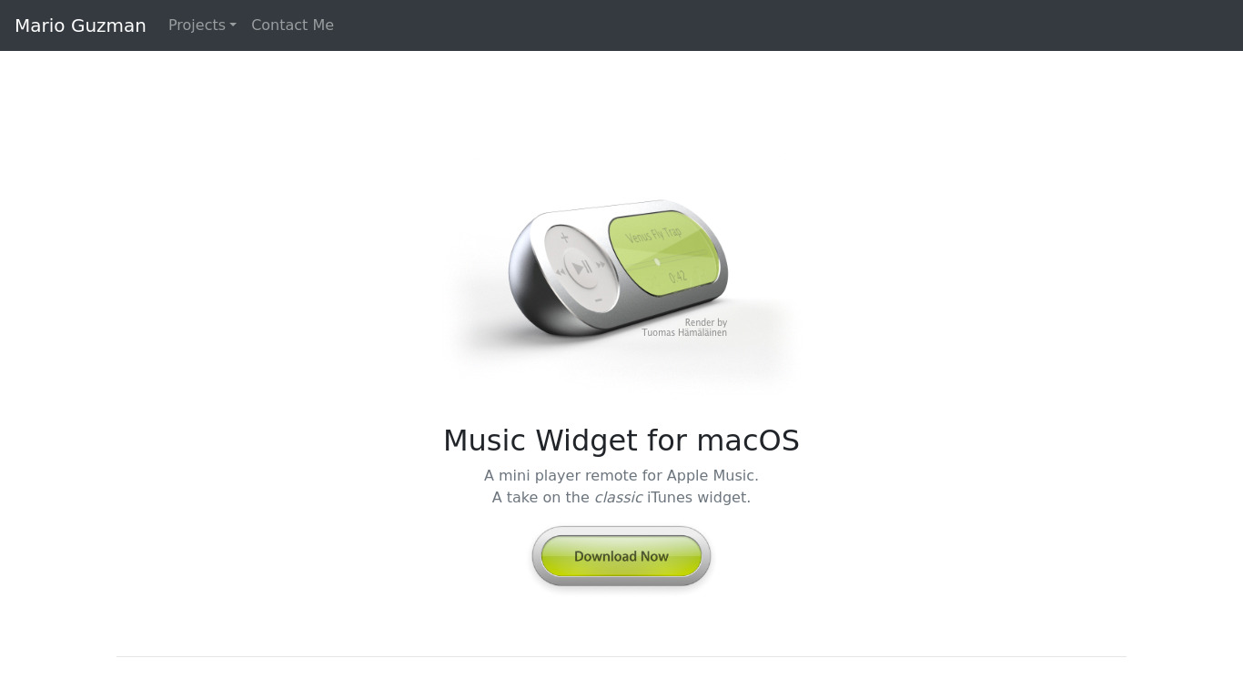 Music Widget for macOS Landing page