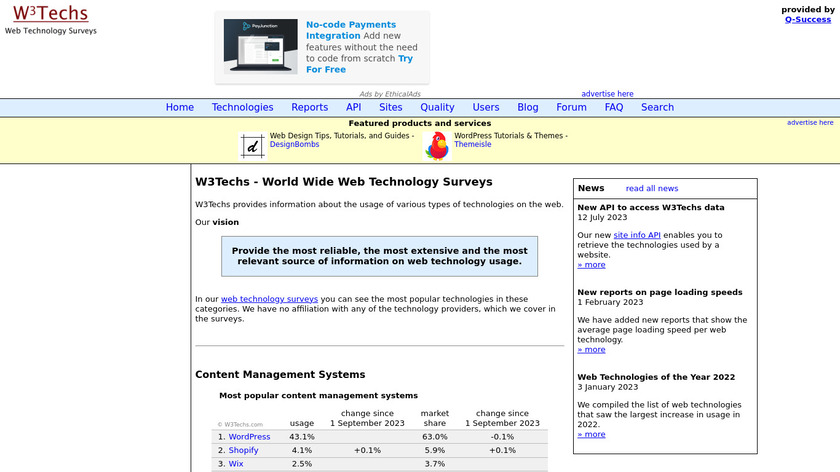 W3Techs Landing Page