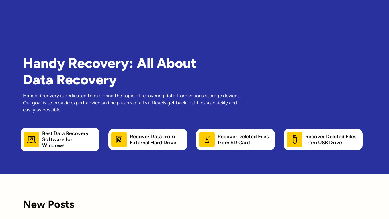 Handy Recovery Landing page