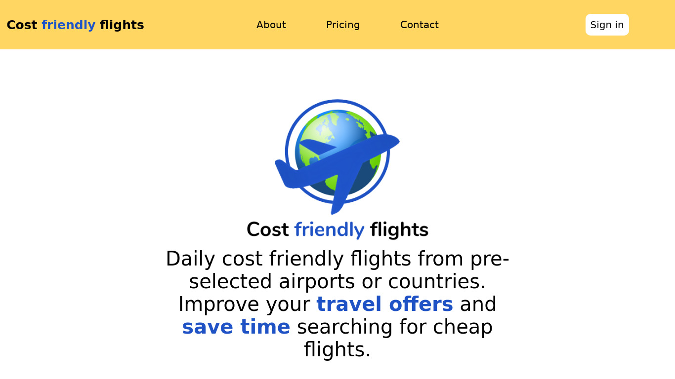 Cost friendly flights Landing page