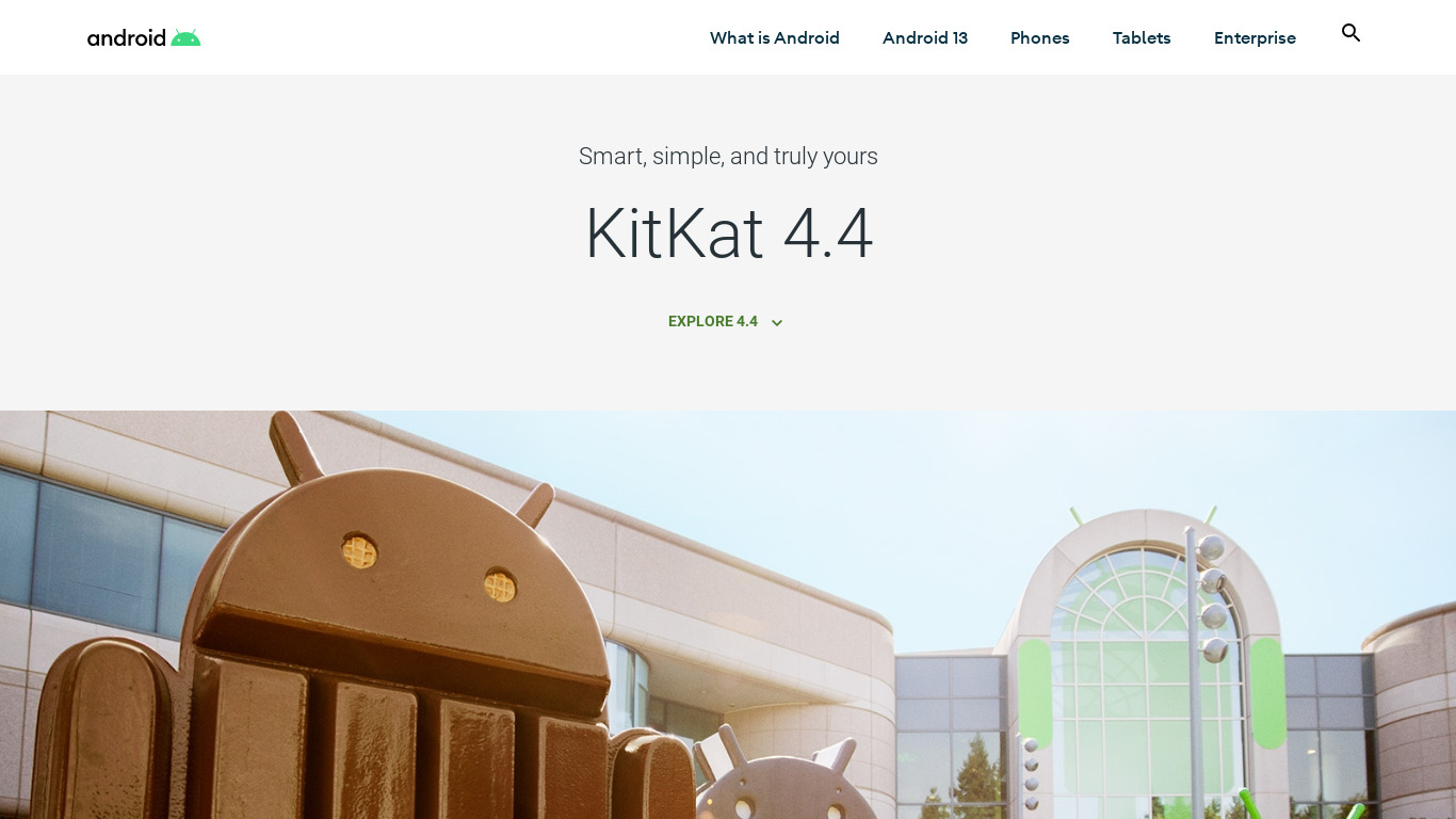 Android KitKat Landing page