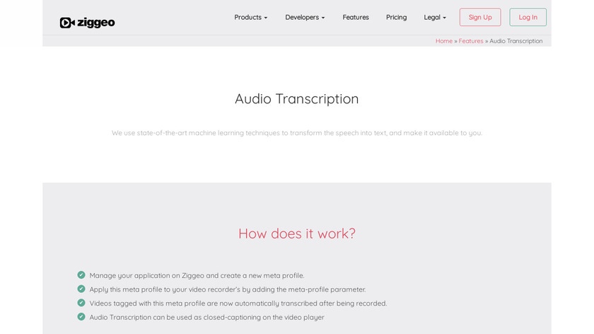 Ziggeo Audio Transcription Landing Page
