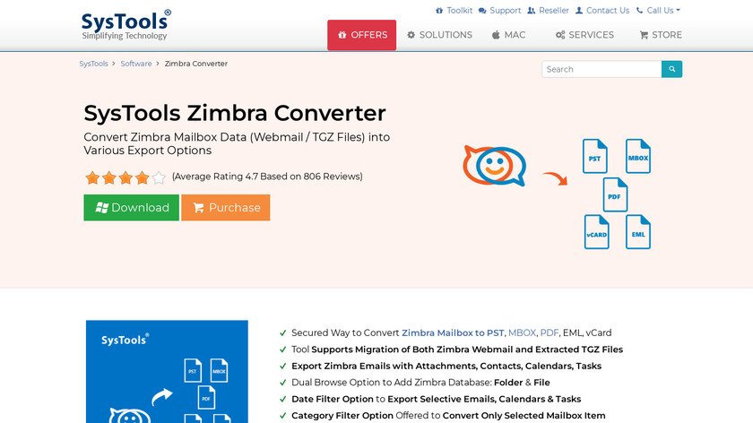 SysTools Zimbra Converter Landing Page