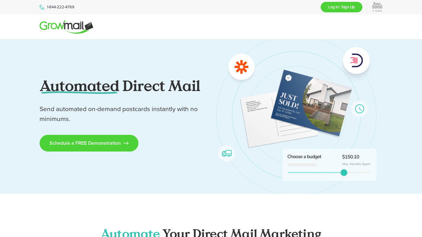 Growmail Automated Direct Mail Landing page