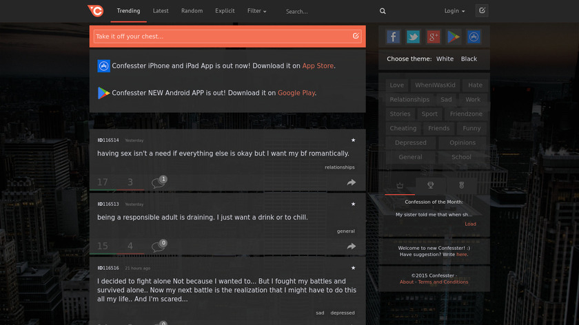 Confesster Landing Page