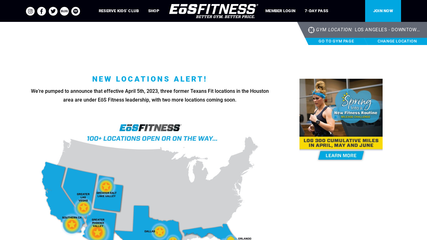 EOS Fitness Landing page