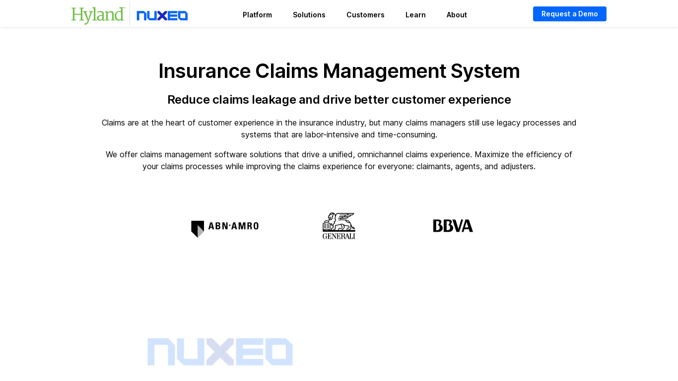 Nuxeo Claims Management Landing page