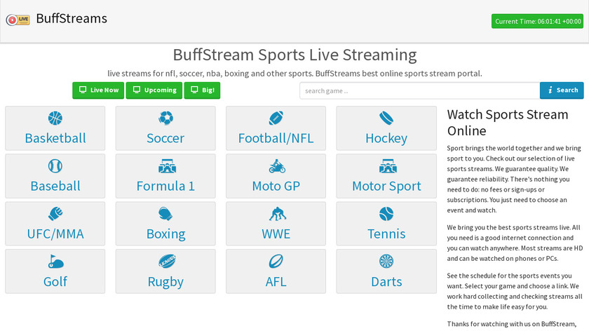 BuffStreams.tv Landing Page