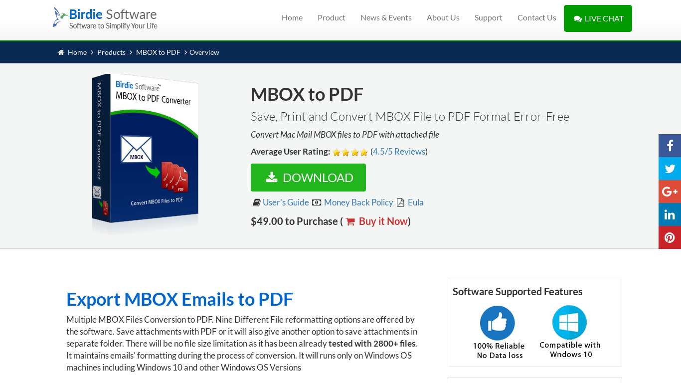 Birdie MBOX to PDF Converter Landing page