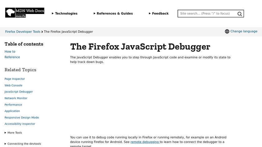 Firefox JavaScript Debugger Landing Page