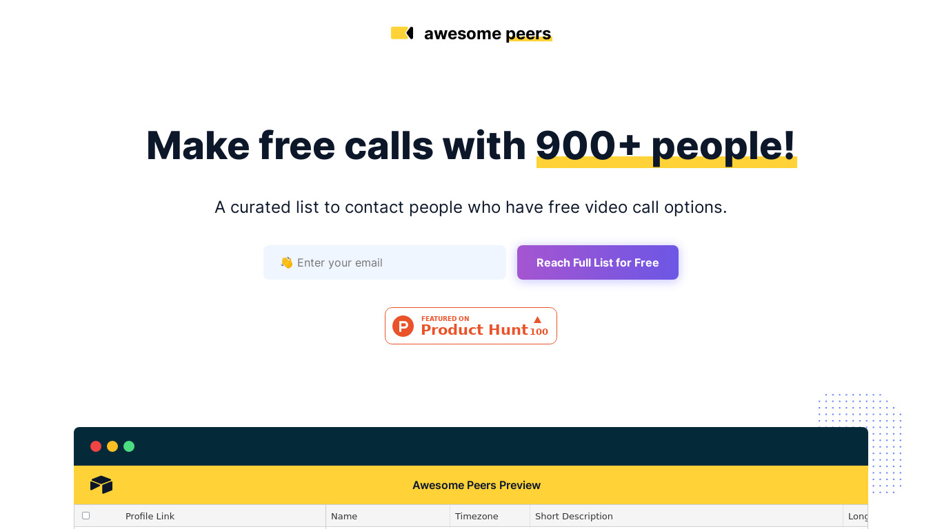 Awesome Peers Landing page