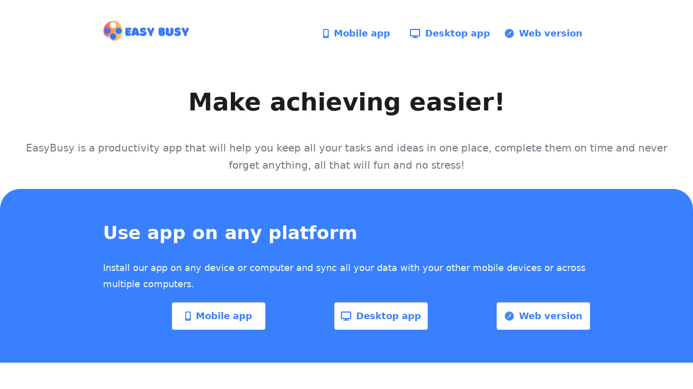EasyBusy Landing page