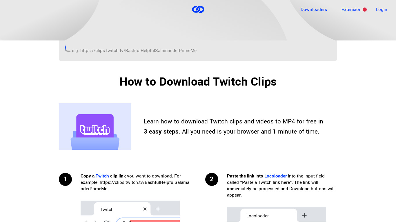 LocoLoader Twitch Videos Downloader Landing page