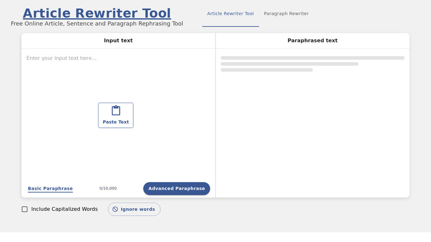 Article Rewriter Tool Landing Page