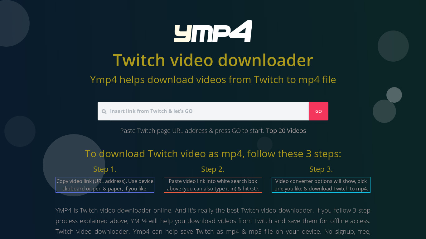 Ymp4 Twitch Video Downloader Landing page