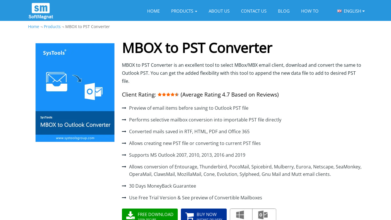 Softmagnat MBOX to PST Converter Landing page