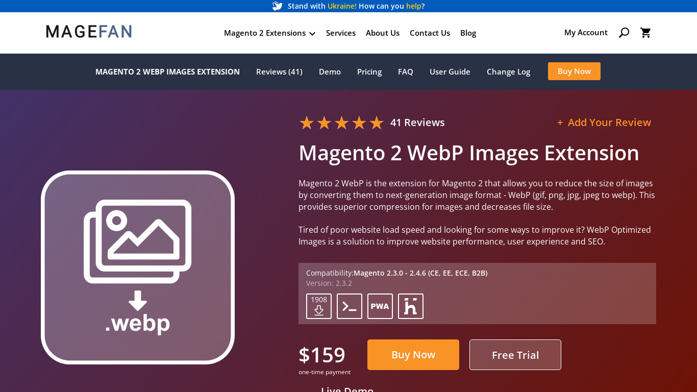 Magefan Magento 2 WebP Images Landing page