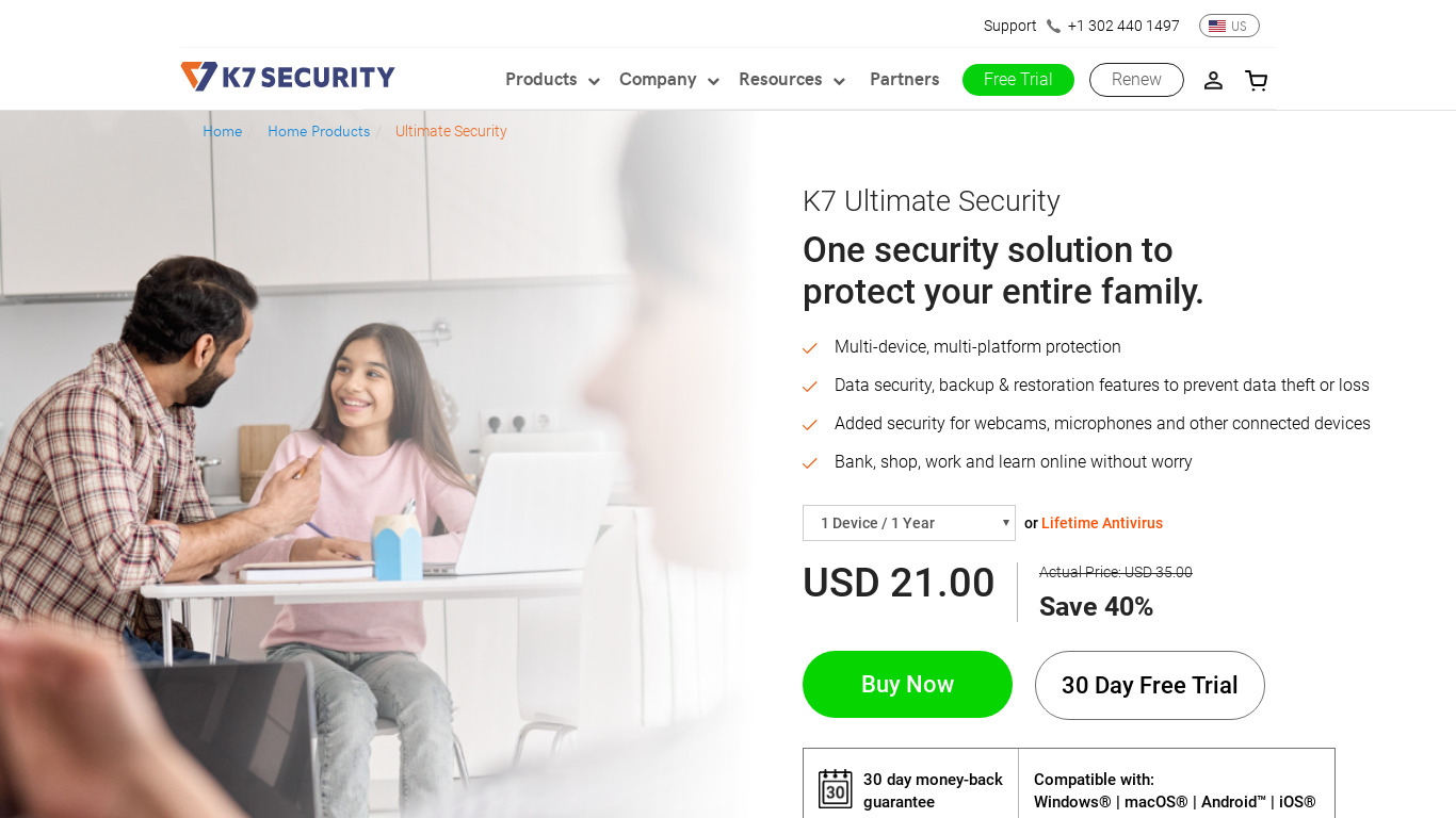 K7 Ultimate Security Landing page