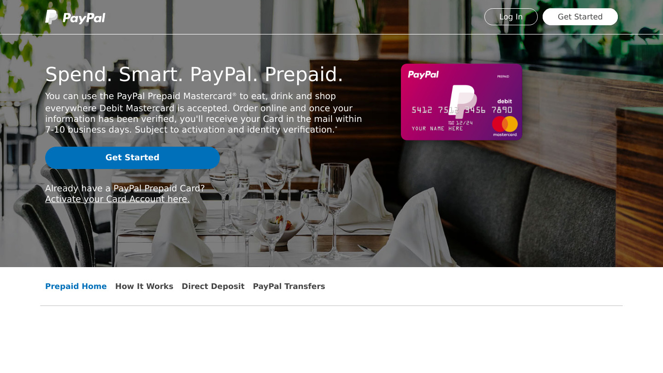 PayPal Prepaid Landing page