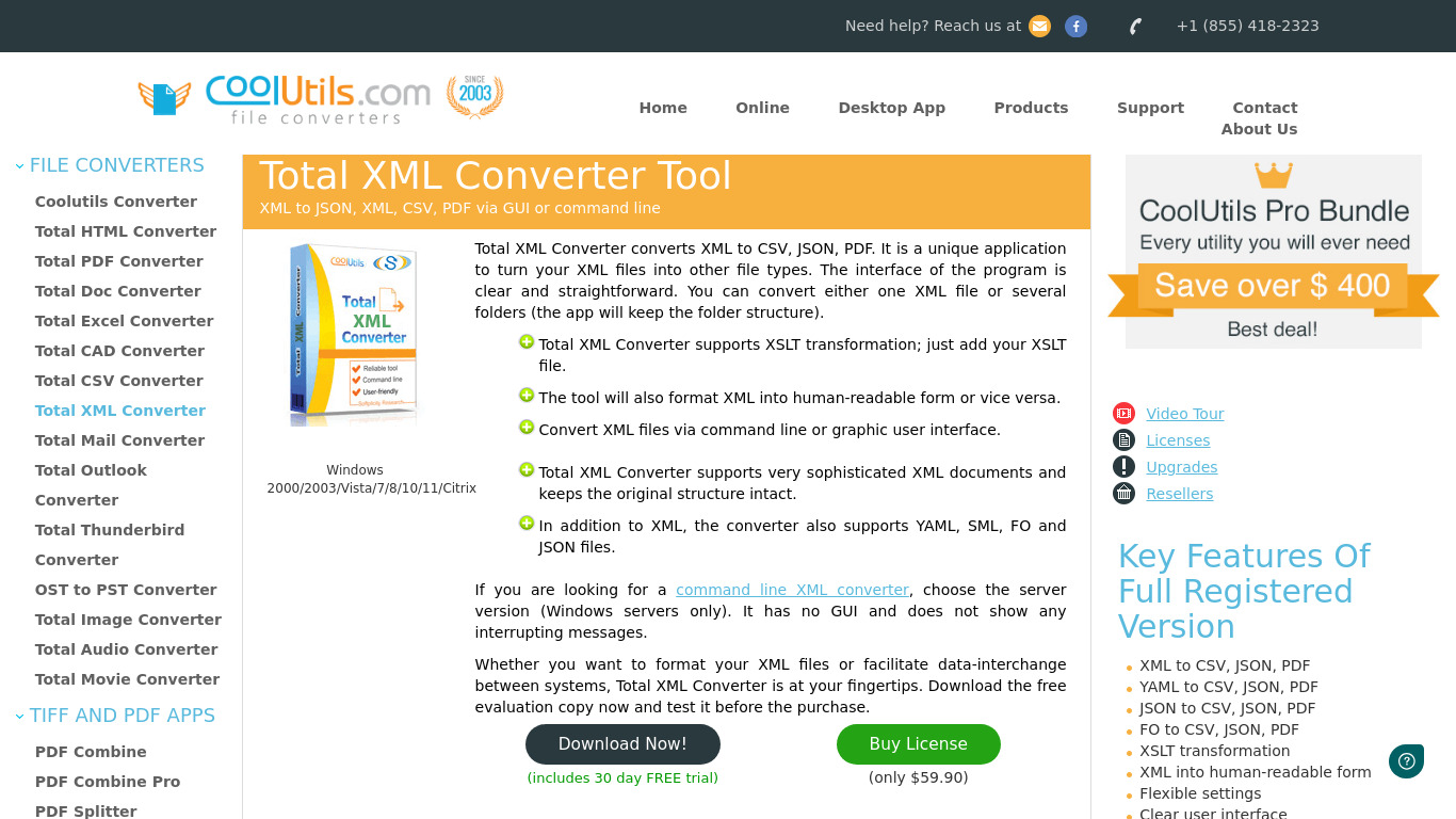 Total XML Converter Landing page