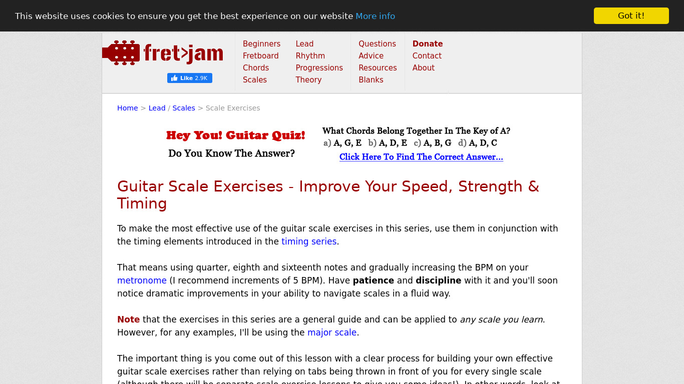 Guitar scale exercises Landing page