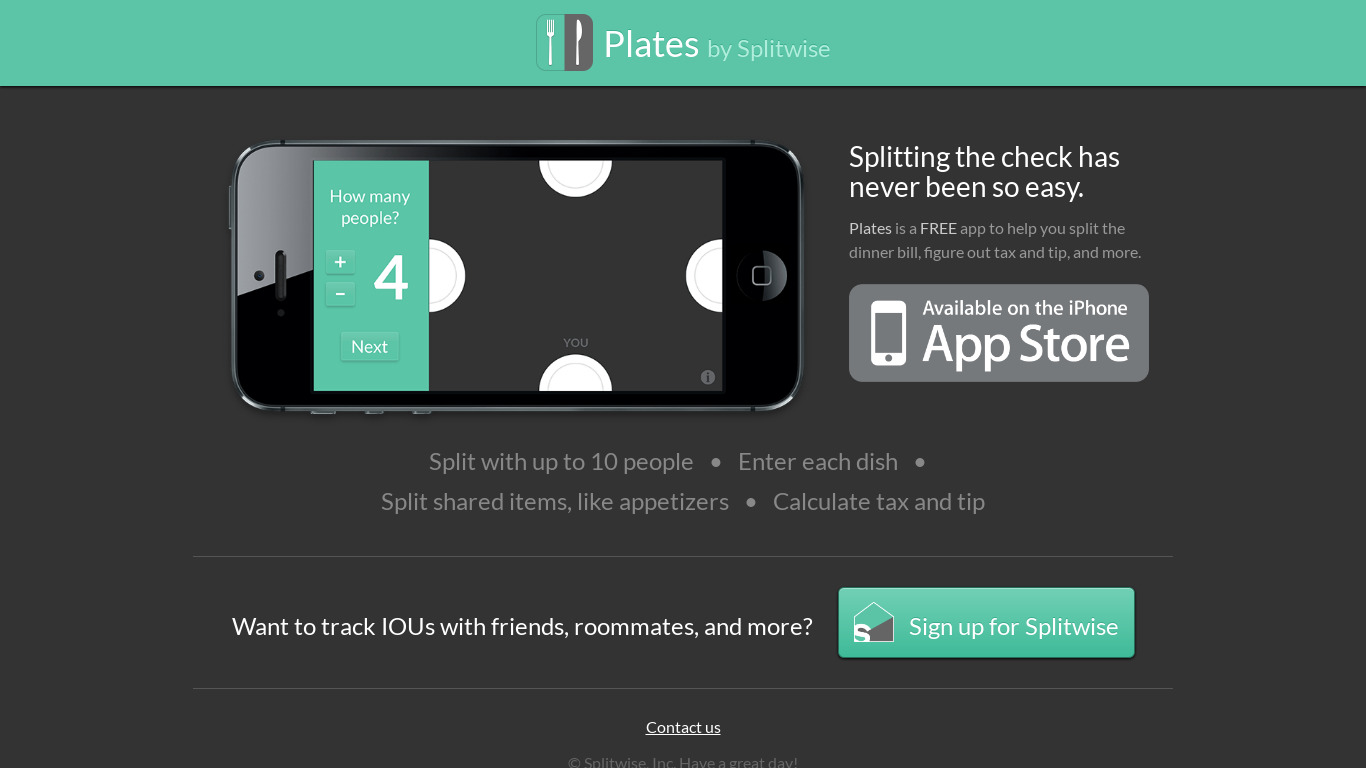 Plates by Splitwise Landing page