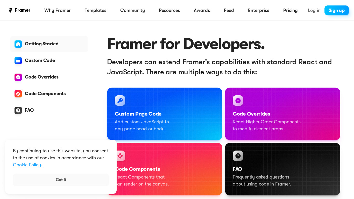 Framer for Developers Landing page