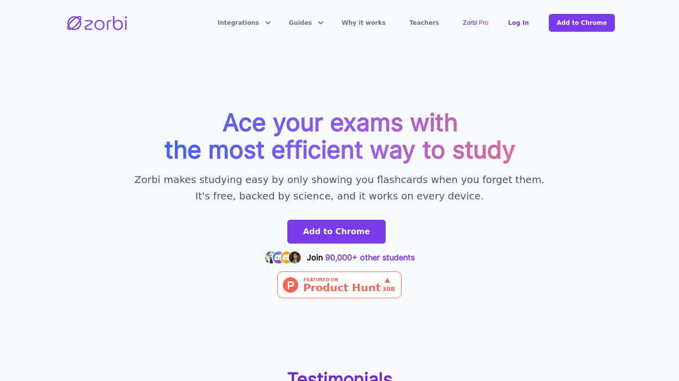 Zorbi - Spaced-Repetition Flashcards Landing page