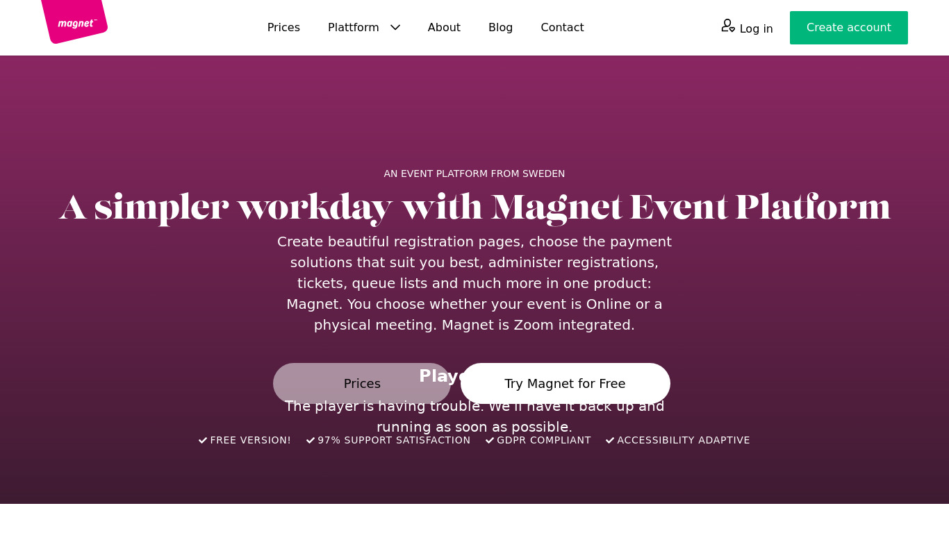 Magnet Event Pro Landing page