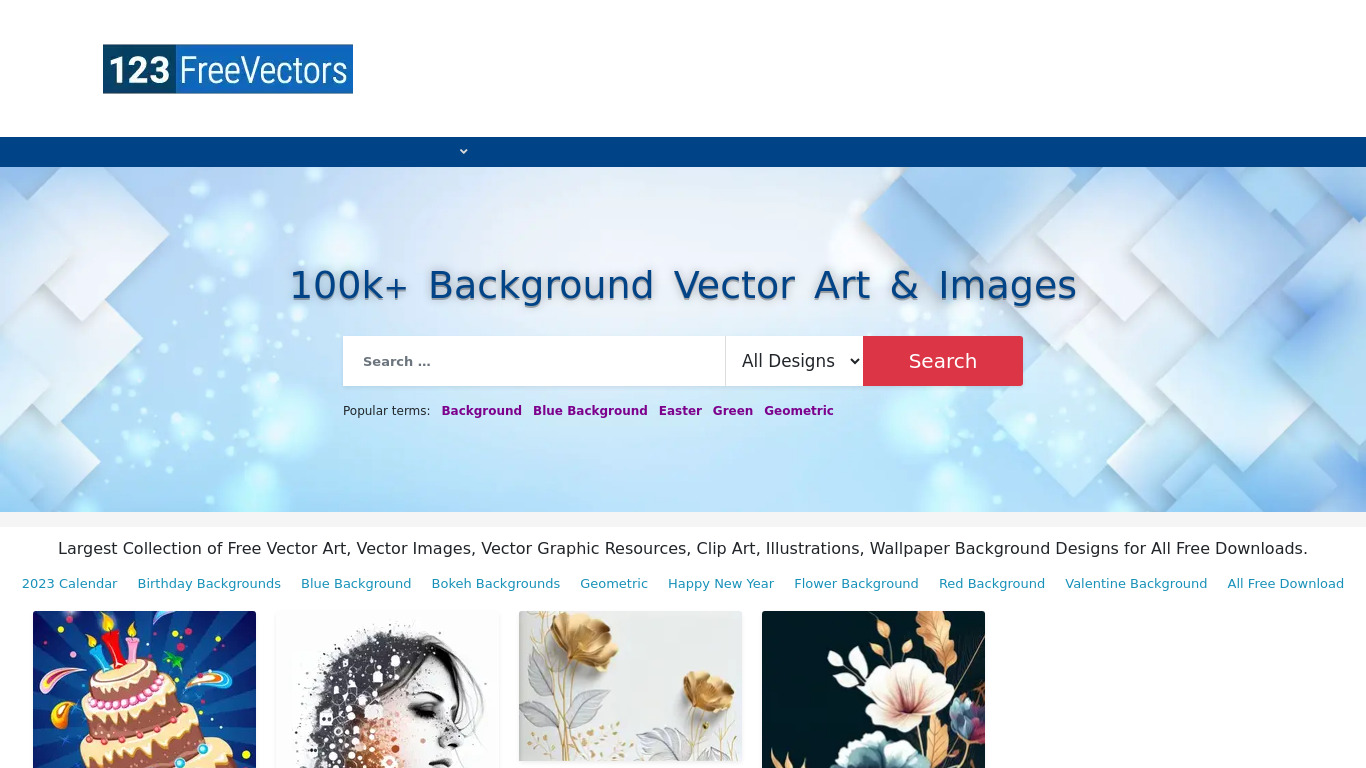 123FreeVectors Landing page