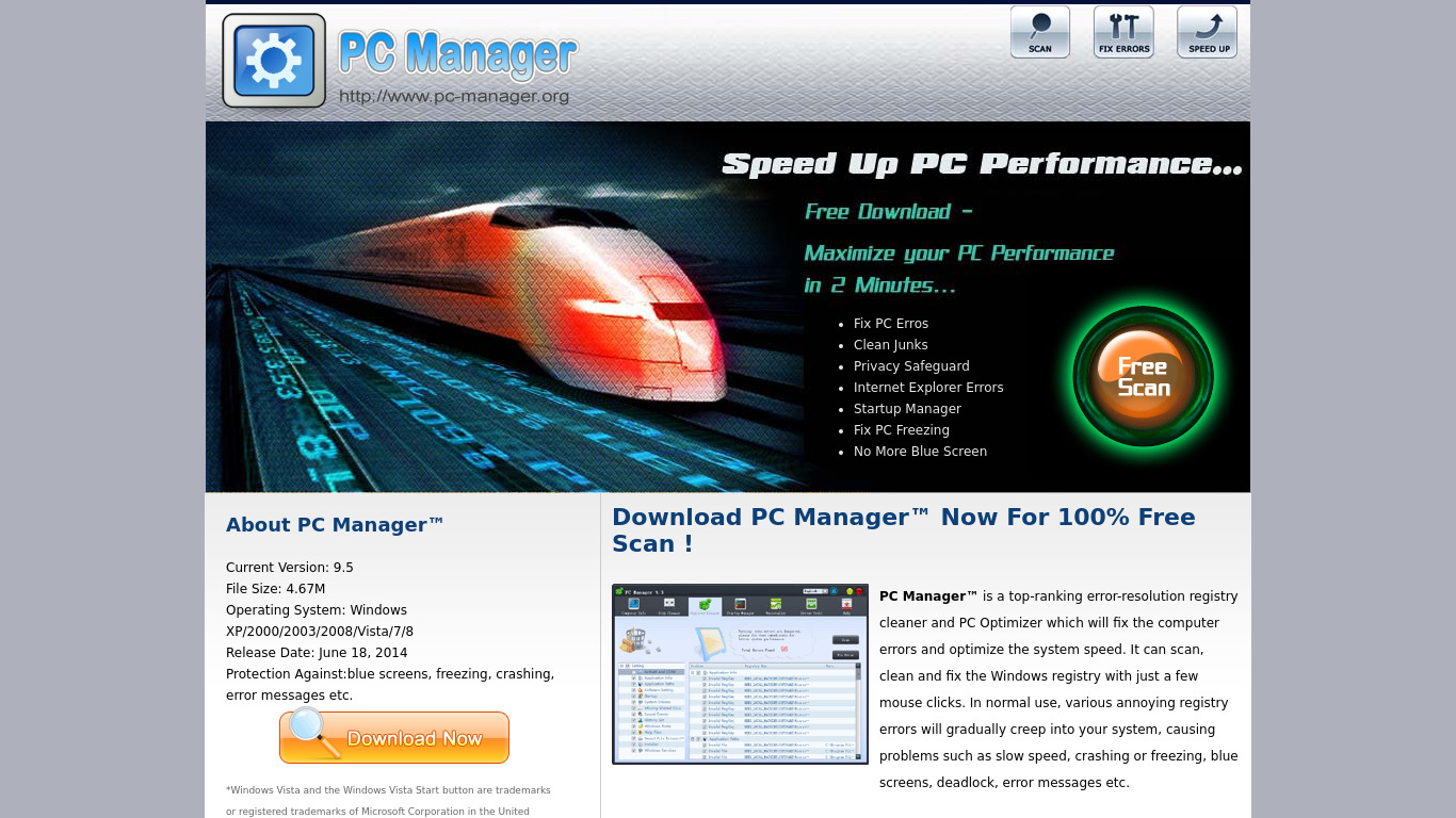 PC Manager Landing page