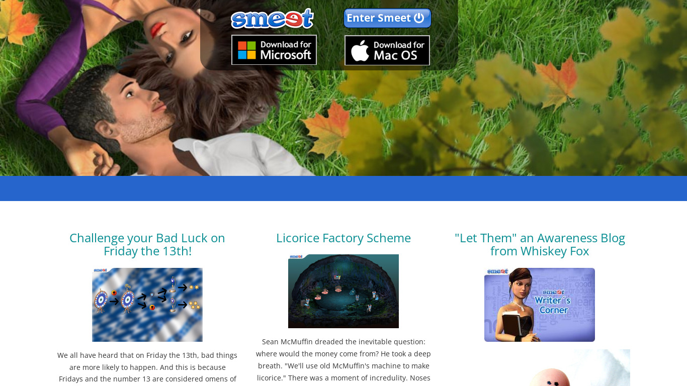 Smeet 3D Social Game Chat Landing page