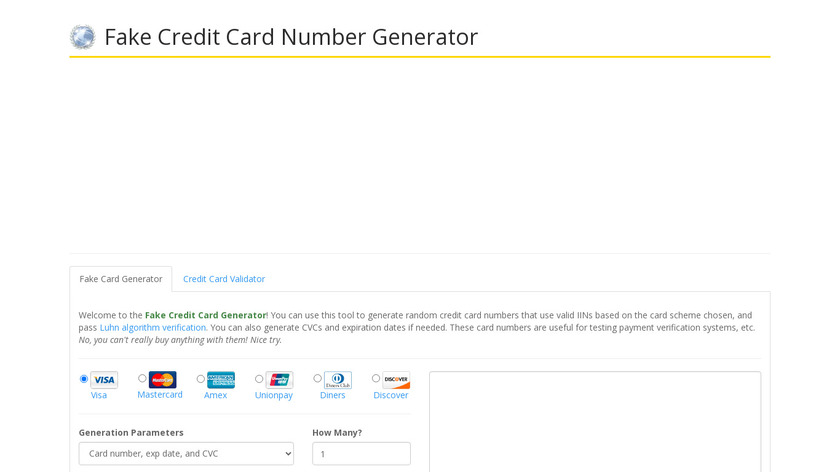 Fake Credit Card Number Generator Landing Page