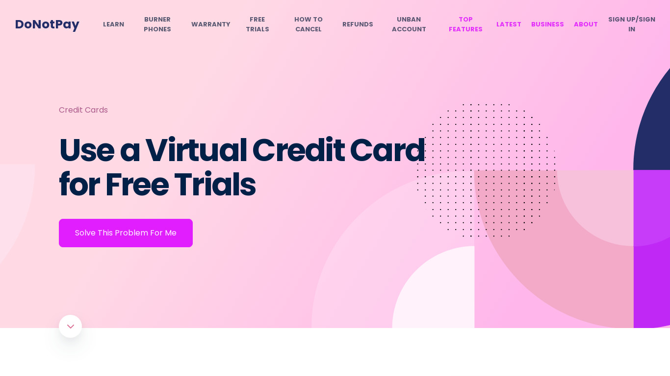 DoNotPay Virtual Credit Card Landing page