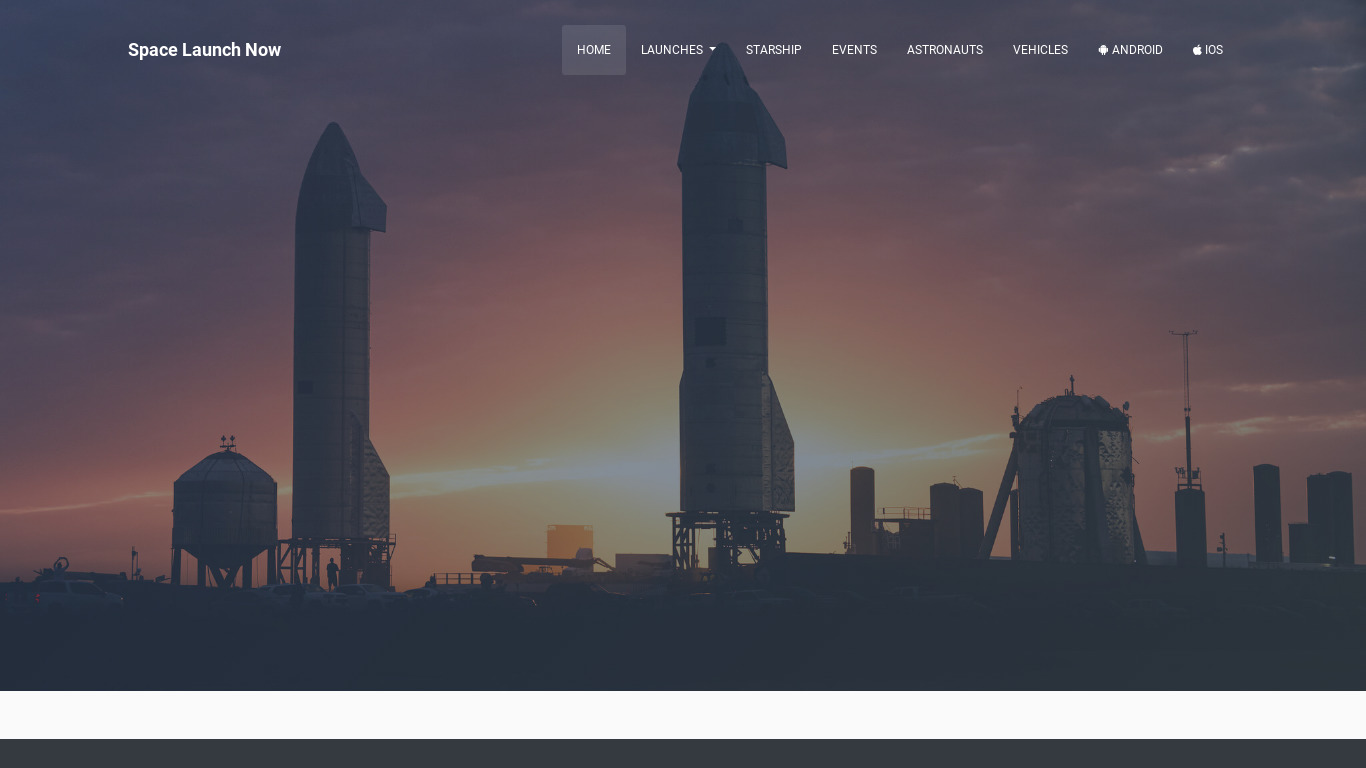 Space Launch Now Landing page