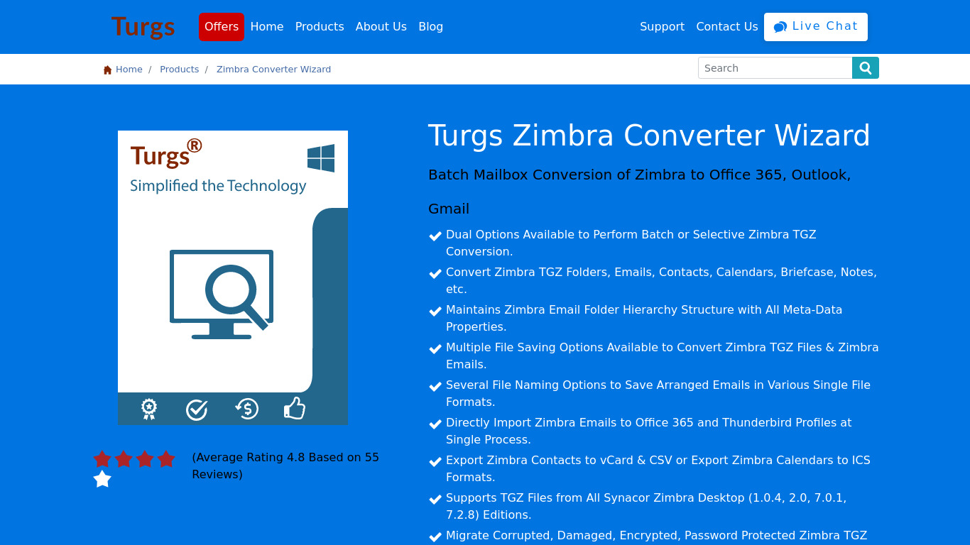 Turgs Zimbra Converter Landing page