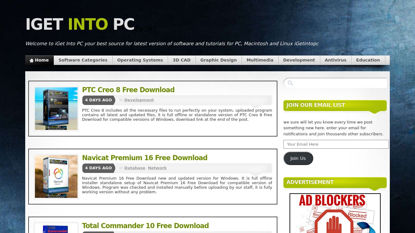 IGet Into PC Landing page