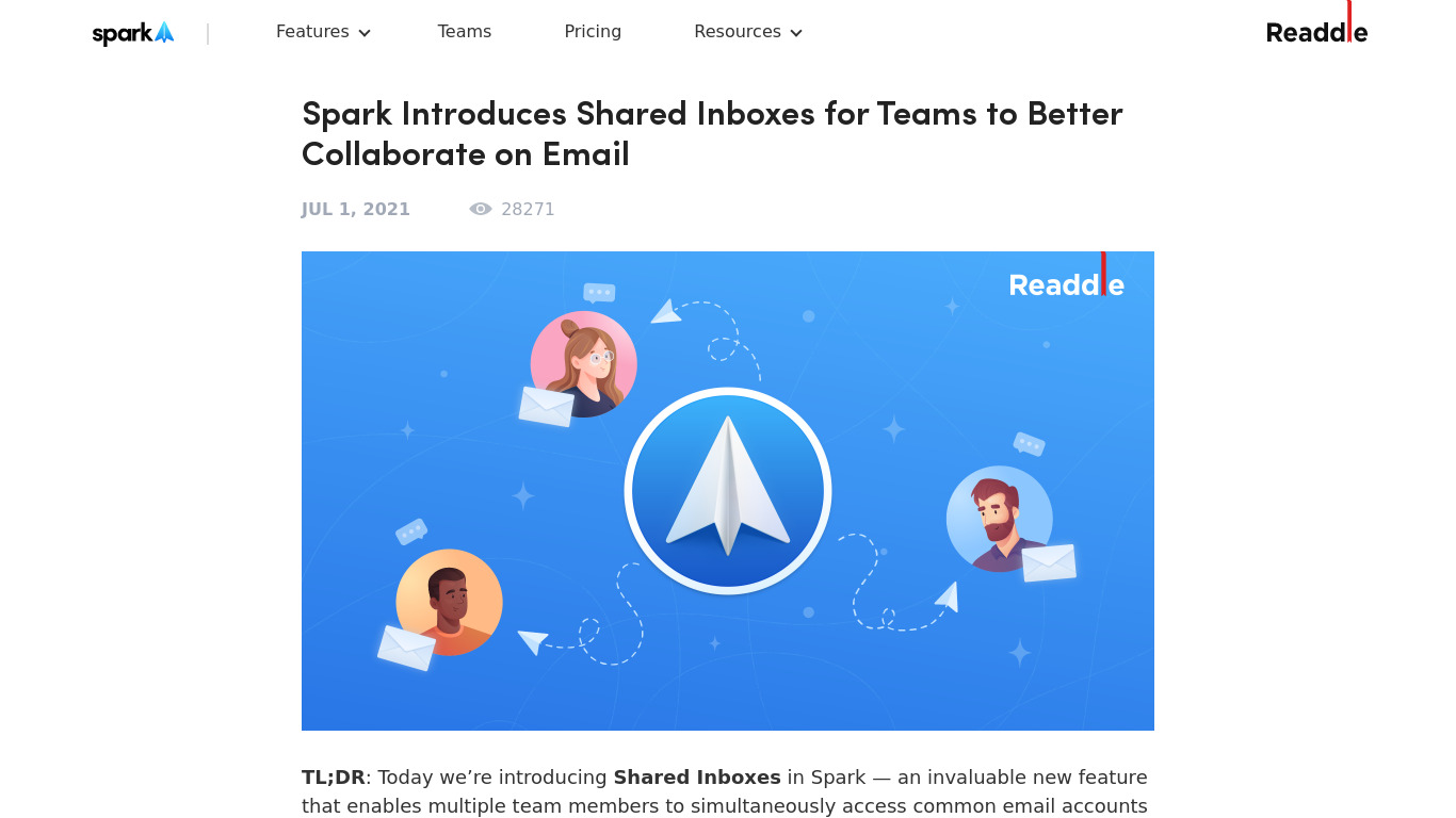 Spark Shared Inboxes by Readdle Landing page
