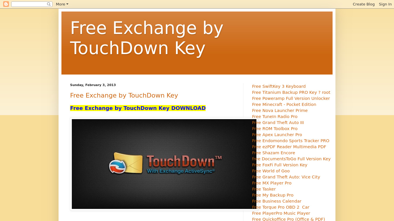 Exchange by TouchDown Key Landing page