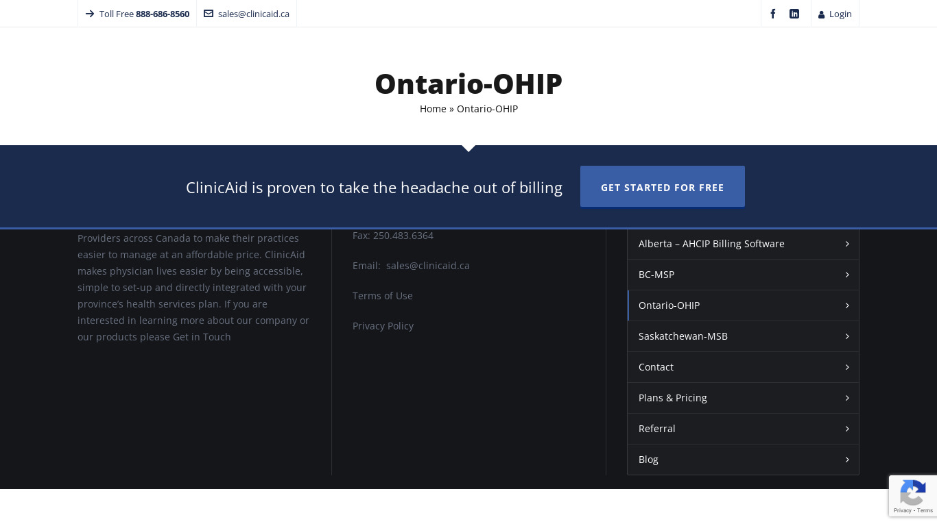 ClinicAid Medical Billing for Ontario Landing page