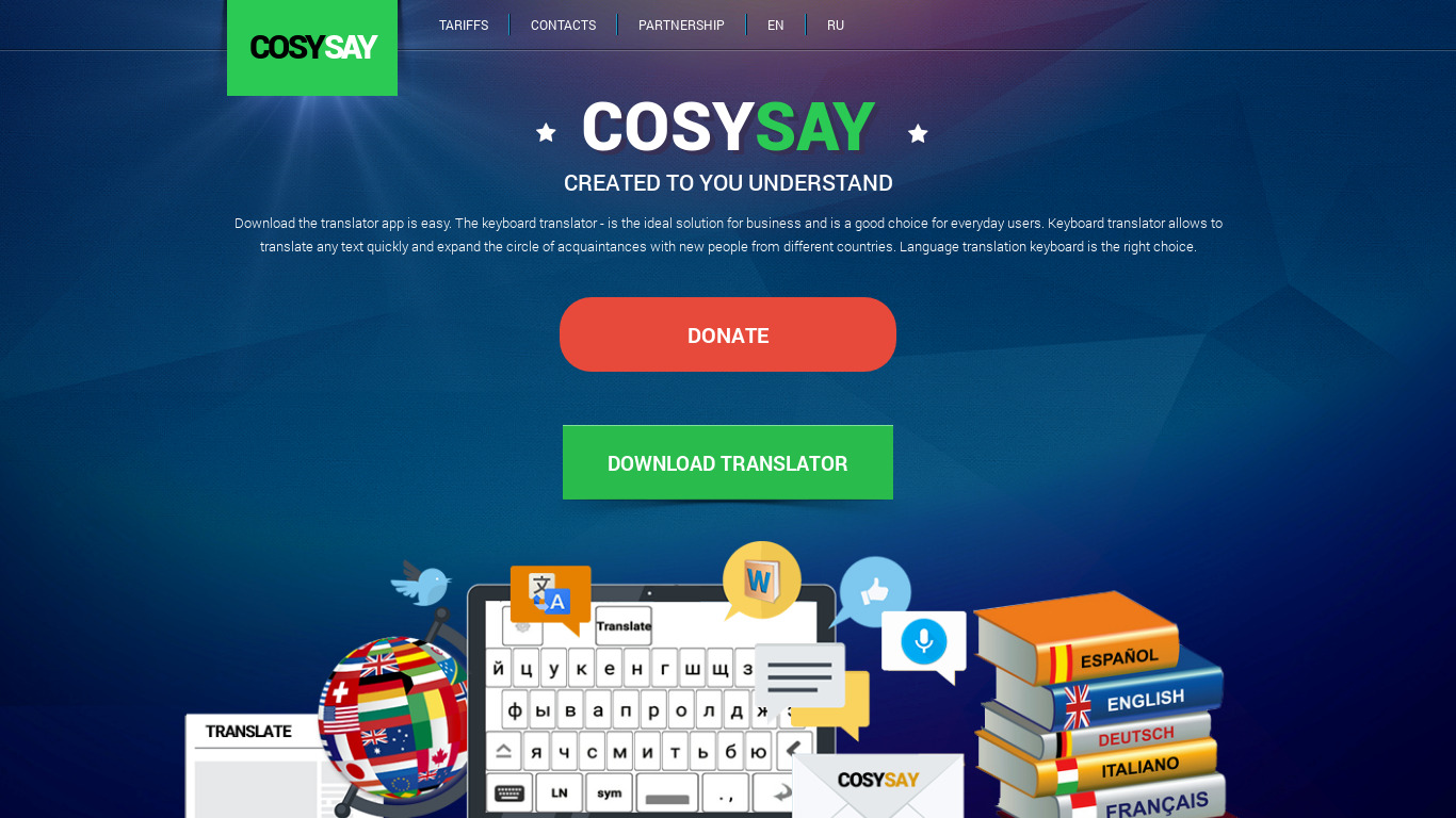 Translator Keyboard CosySay Landing page
