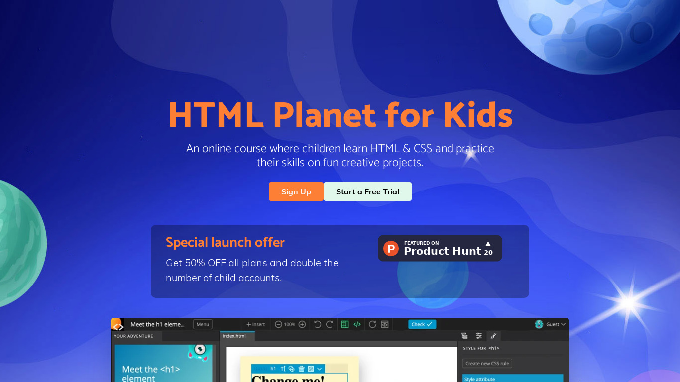 HTML Planet for Kids Landing page