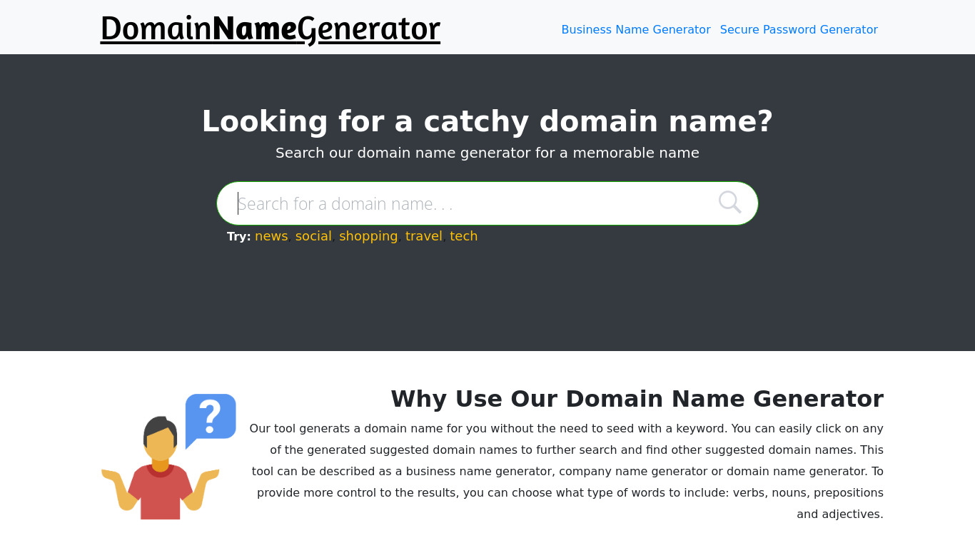 Domain Name Generator Landing page